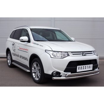 Широкая защита порогов с трубой диаметром 42 мм Russtal v3 Mitsubishi Outlander GF 2-ой рестайлинг (2015-2018)