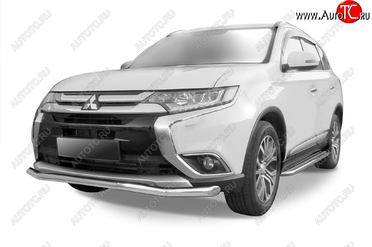 9 199 р. Защита переднего бампера Slitkoff (Ø 57 мм, волна) Mitsubishi Outlander GF 2-ой рестайлинг (2015-2018) (Цвет: серебристый)  с доставкой в г. Нижний Новгород