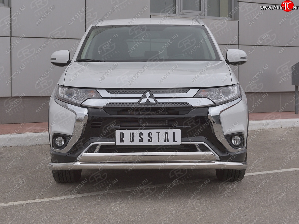 21 899 р. Защита переднего бампера (2 трубы Ø63 и 75х42 мм, нержавейка) Russtal Mitsubishi Outlander GF 3-ий рестайлинг (2018-2022)  с доставкой в г. Нижний Новгород