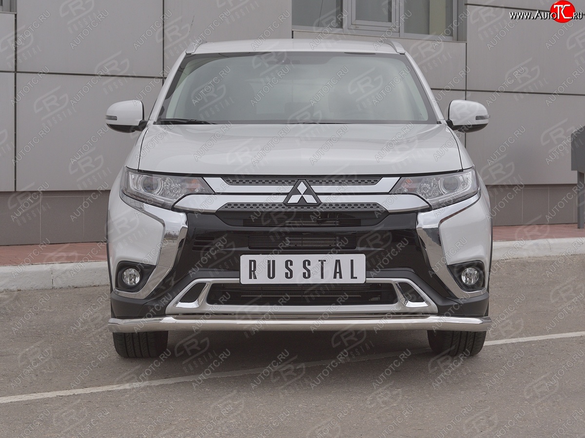 7 349 р. Защита переднего бампера (Ø 63 мм, нержавейка) SLITKOFF Mitsubishi Outlander GF 3-ий рестайлинг (2018-2022)  с доставкой в г. Нижний Новгород