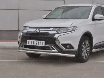 7 349 р. Защита переднего бампера (Ø 63 мм, нержавейка) SLITKOFF Mitsubishi Outlander GF 3-ий рестайлинг (2018-2022)  с доставкой в г. Нижний Новгород. Увеличить фотографию 2