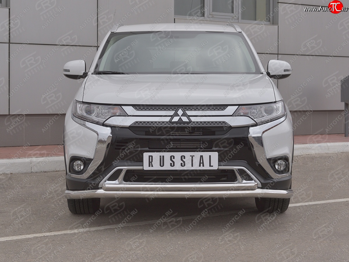 13 449 р. Защита переднего бампера (2 трубы Ø63 и 42 мм, нержавейка) SLITKOFF Mitsubishi Outlander GF 3-ий рестайлинг (2018-2022)  с доставкой в г. Нижний Новгород