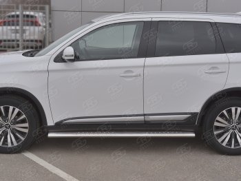 31 649 р. Защита порогов (Ø120x60 мм с проступью, нержавейка) Russtal Mitsubishi Outlander GF 3-ий рестайлинг (2018-2022)  с доставкой в г. Нижний Новгород. Увеличить фотографию 2