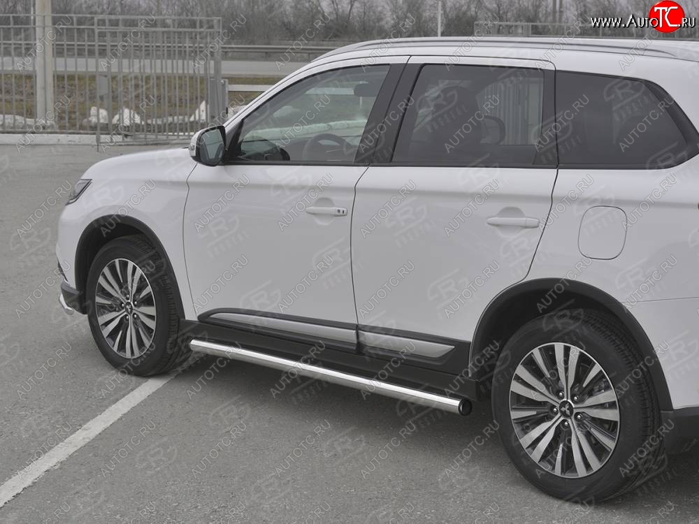 15 299 р. Защита порогов (Ø63 мм, нержавейка) SLITKOFF Mitsubishi Outlander GF 3-ий рестайлинг (2018-2022) (С пластиковыми заглушками на торцах)  с доставкой в г. Нижний Новгород