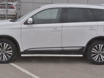 15 299 р. Защита порогов (Ø63 мм, нержавейка) SLITKOFF Mitsubishi Outlander GF 3-ий рестайлинг (2018-2022) (С пластиковыми заглушками на торцах)  с доставкой в г. Нижний Новгород. Увеличить фотографию 2