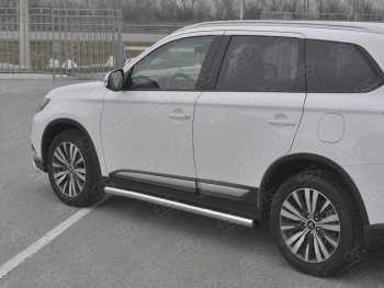 15 299 р. Защита порогов (Ø63 мм, нержавейка) SLITKOFF Mitsubishi Outlander GF 3-ий рестайлинг (2018-2022) (С пластиковыми заглушками на торцах)  с доставкой в г. Нижний Новгород. Увеличить фотографию 3