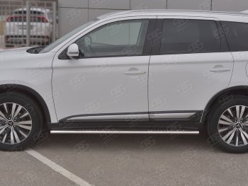 21 749 р. Защита порогов (Ø75x42 мм с проступью, нержавейка) Russtal Mitsubishi Outlander GF 3-ий рестайлинг (2018-2022)  с доставкой в г. Нижний Новгород. Увеличить фотографию 2