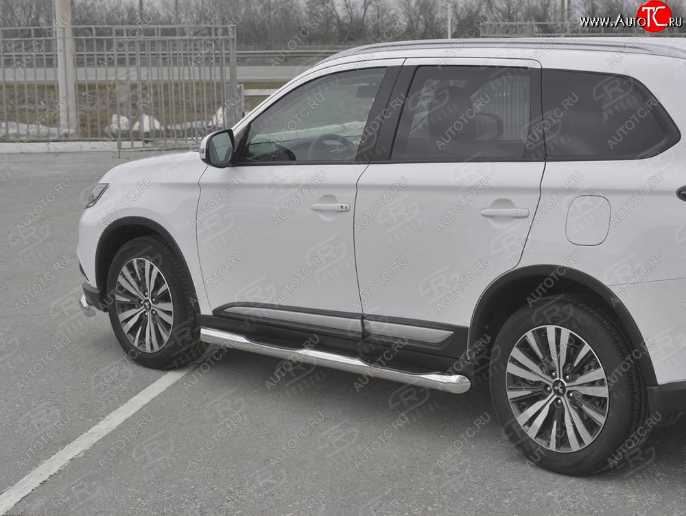 21 599 р. Защита порогов (Ø76 мм с проступью, нержавейка) SLITKOFF  Mitsubishi Outlander  GF (2018-2022) 3-ий рестайлинг (Металлические торцы под 45°)  с доставкой в г. Нижний Новгород