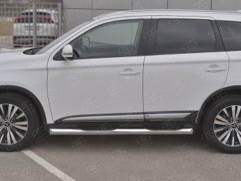 21 599 р. Защита порогов (Ø76 мм с проступью, нержавейка) SLITKOFF  Mitsubishi Outlander  GF (2018-2022) 3-ий рестайлинг (Металлические торцы под 45°)  с доставкой в г. Нижний Новгород. Увеличить фотографию 2