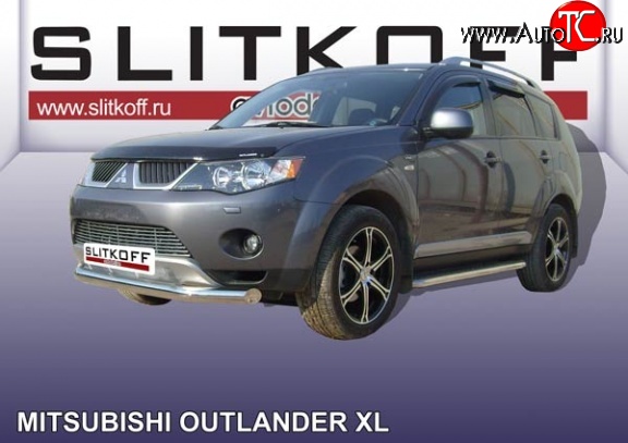 11 749 р. Одинарная защита переднего бампера диаметром 76 мм Slitkoff  Mitsubishi Outlander  XL (2005-2009) (CW)  дорестайлинг (Нержавейка, Полированная)  с доставкой в г. Нижний Новгород