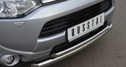 15 649 р. Защита переднего бампера (2 трубыØ63 и 42 мм, нержавейка) SLITKOFF Mitsubishi Outlander GF дорестайлинг (2012-2014)  с доставкой в г. Нижний Новгород. Увеличить фотографию 2