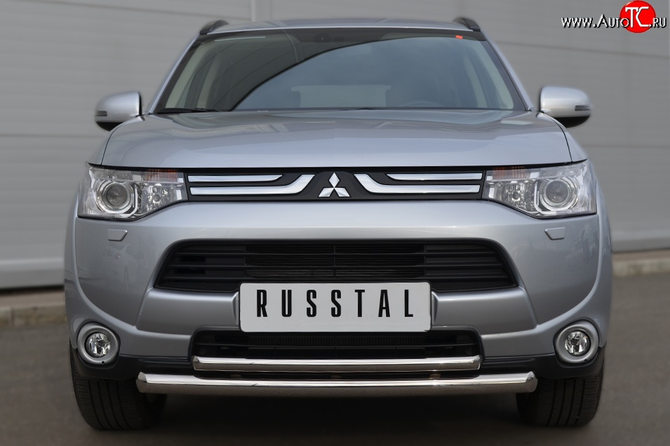 15 649 р. Защита переднего бампера (2 трубыØ63 и 42 мм, нержавейка) SLITKOFF Mitsubishi Outlander GF дорестайлинг (2012-2014)  с доставкой в г. Нижний Новгород