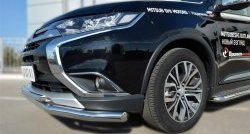 14 699 р. Защита переднего бампера (2 трубыØ63 и 42 мм, нержавейка) SLITKOFF Mitsubishi Outlander GF 2-ой рестайлинг (2015-2018)  с доставкой в г. Нижний Новгород. Увеличить фотографию 2