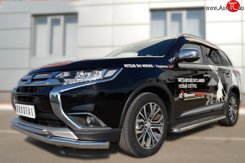 14 699 р. Защита переднего бампера (2 трубыØ63 и 42 мм, нержавейка) SLITKOFF Mitsubishi Outlander GF 2-ой рестайлинг (2015-2018)  с доставкой в г. Нижний Новгород