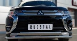 22 949 р. Защита переднего бампера (2 трубыØ75х42 и 63 мм, нержавейка) Russtal Mitsubishi Outlander GF 2-ой рестайлинг (2015-2018)  с доставкой в г. Нижний Новгород. Увеличить фотографию 3