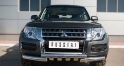 Защита переднего бампера (2 трубы Ø76 мм с зубами, нержавейка) SLITKOFF Mitsubishi Pajero 4 V90 2-ой рестайлинг (2014-2020)