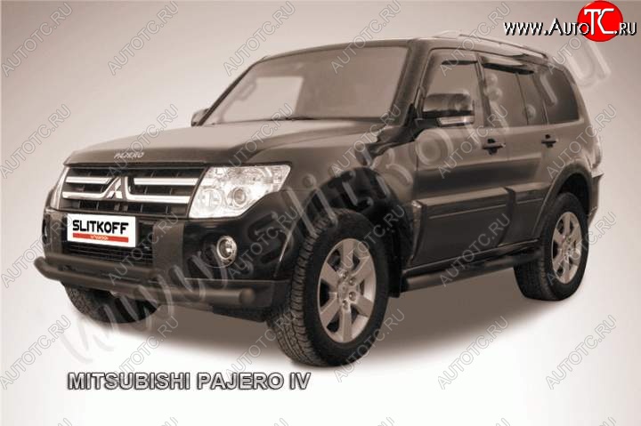 9 799 р. Защита переднего бампер Slitkoff Mitsubishi Pajero 4 V90 дорестайлинг (2006-2011) (Цвет: серебристый)  с доставкой в г. Нижний Новгород