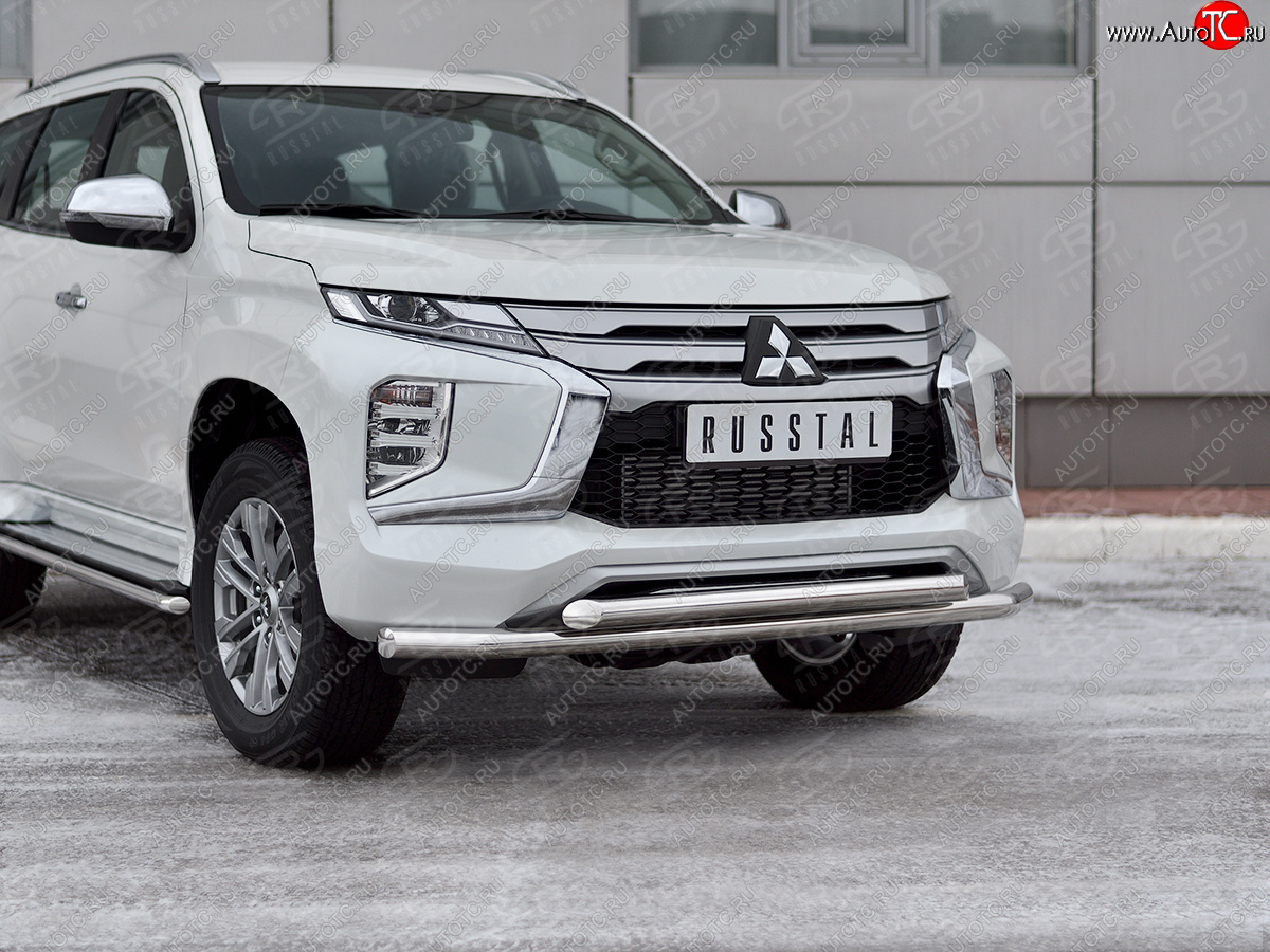 22 699 р. Защита переднего бампера (2 трубы Ø63 и 42 мм, нержавейка) SLITKOFF Mitsubishi Pajero Sport QF рестайлинг (2019-2022)  с доставкой в г. Нижний Новгород