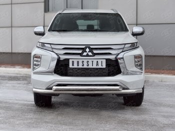 22 699 р. Защита переднего бампера (2 трубы Ø63 и 42 мм, нержавейка) SLITKOFF Mitsubishi Pajero Sport QF рестайлинг (2019-2022)  с доставкой в г. Нижний Новгород. Увеличить фотографию 2