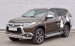 16 999 р. Защита переднего бампера (2 трубыØ63 мм, нержавейка) SLITKOFF Mitsubishi Pajero Sport QE дорестайлинг (2015-2021)  с доставкой в г. Нижний Новгород. Увеличить фотографию 2