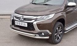 16 999 р. Защита переднего бампера (2 трубыØ63 мм, нержавейка) SLITKOFF Mitsubishi Pajero Sport QE дорестайлинг (2015-2021)  с доставкой в г. Нижний Новгород. Увеличить фотографию 3