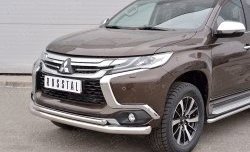 18 799 р. Защита переднего бампера (2 трубыØ76 и 42 мм, нержавейка) SLITKOFF Mitsubishi Pajero Sport QE дорестайлинг (2015-2021)  с доставкой в г. Нижний Новгород. Увеличить фотографию 3