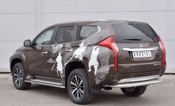 11 449 р. Защита заднего бампера (Ø63 мм, нержавейка) Russtal Mitsubishi Pajero Sport QE дорестайлинг (2015-2021) (лист - алюминий, профиль - нержавейка)  с доставкой в г. Нижний Новгород. Увеличить фотографию 2