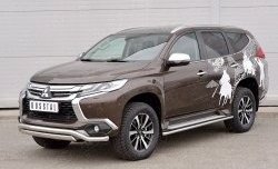 22 949 р. Защита переднего бампера (2 трубы Ø63 и 75х42 мм, нержавейка) Russtal Mitsubishi Pajero Sport QE дорестайлинг (2015-2021)  с доставкой в г. Нижний Новгород. Увеличить фотографию 2