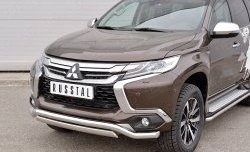 22 949 р. Защита переднего бампера (2 трубы Ø63 и 75х42 мм, нержавейка) Russtal Mitsubishi Pajero Sport QE дорестайлинг (2015-2021)  с доставкой в г. Нижний Новгород. Увеличить фотографию 3