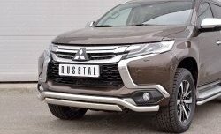 22 949 р. Защита переднего бампера (2 трубы Ø63 и 75х42 мм, нержавейка) Russtal Mitsubishi Pajero Sport QE дорестайлинг (2015-2021)  с доставкой в г. Нижний Новгород. Увеличить фотографию 4