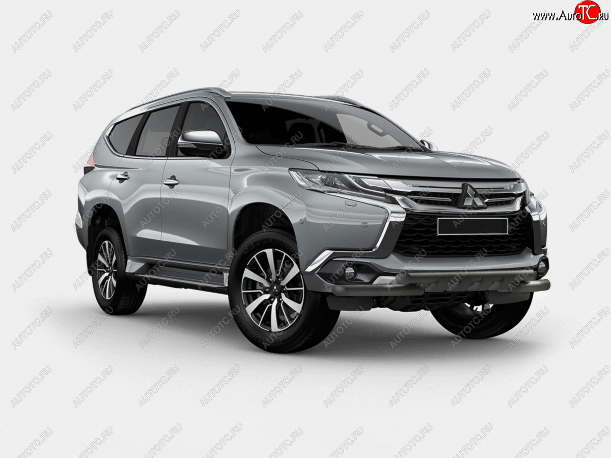 15 199 р. Защита переднего бампера (Ø63 мм с клыками, окрашенная) SLITKOFF Mitsubishi Pajero Sport QE дорестайлинг (2015-2021) (цвет черный муар)  с доставкой в г. Нижний Новгород