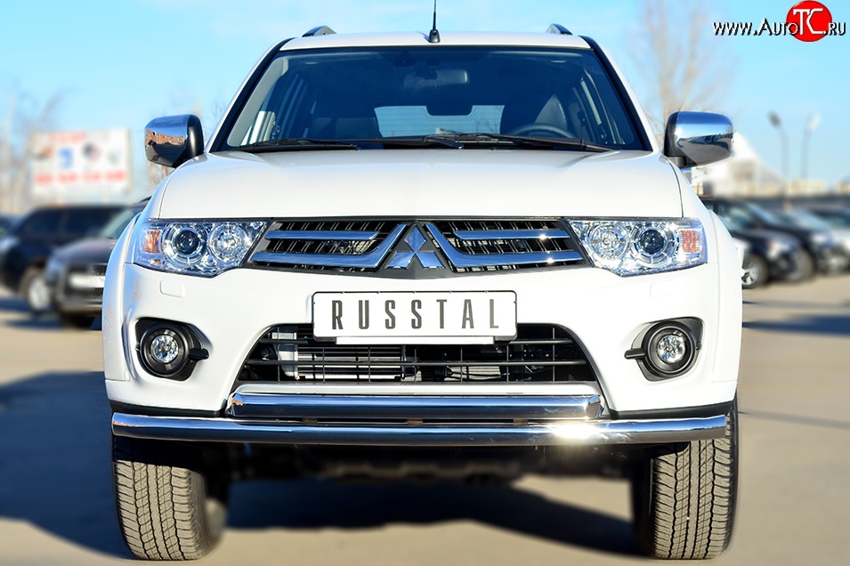 19 599 р. Защита переднего бампера (2 трубыØ63 мм, нержавейка) SLITKOFF  Mitsubishi Pajero Sport  PB (2013-2017) рестайлинг  с доставкой в г. Нижний Новгород