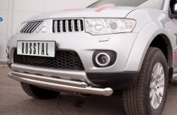 Защита переднего бампера (2 трубыØ76 и 63 мм, нержавейка) Russtal Mitsubishi Pajero Sport PB дорестайлинг (2008-2013)