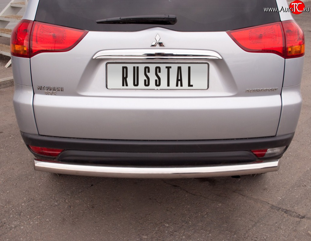 15 349 р. Защита заднего бампера (Ø76 мм, нержавейка) Russtal Mitsubishi Pajero Sport PB дорестайлинг (2008-2013)  с доставкой в г. Нижний Новгород