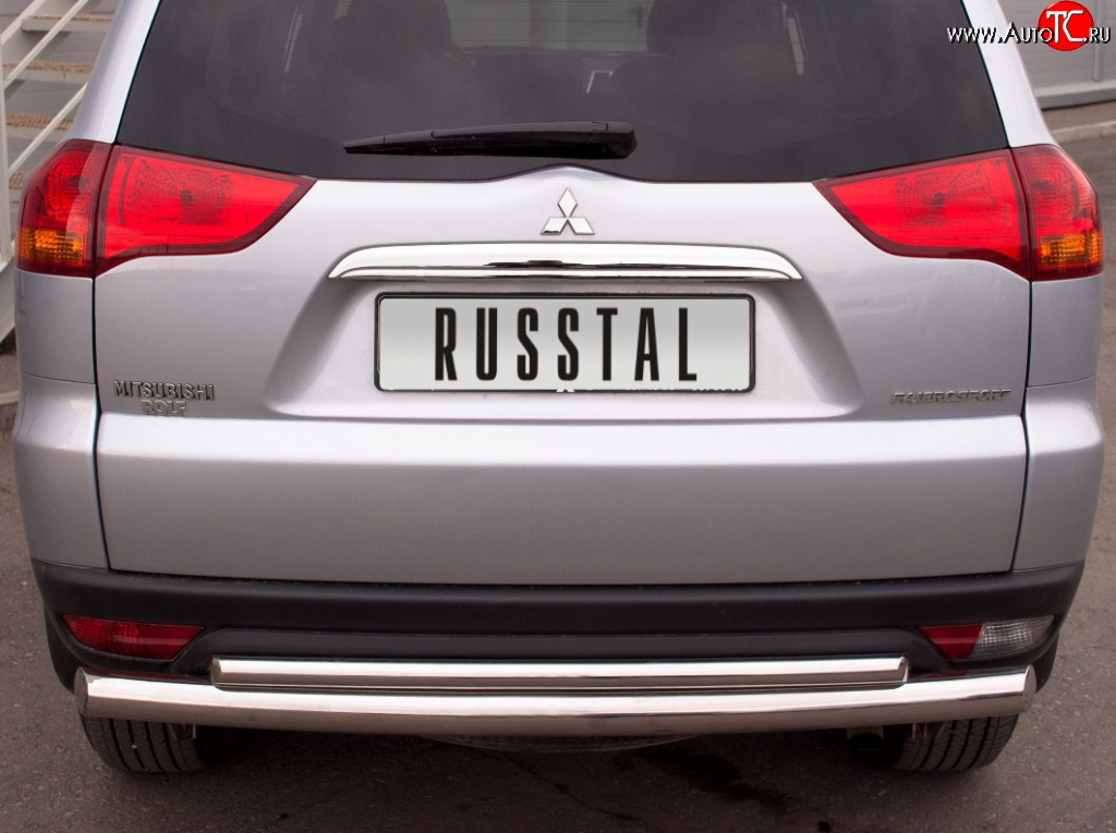 18 849 р. Защита заднего бампера (Ø 76 и 42 мм, нержавейка) Russtal Mitsubishi Pajero Sport PB дорестайлинг (2008-2013)  с доставкой в г. Нижний Новгород