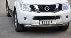 Защита переднего бампера (2 трубыØ76 и 42 мм, нержавейка) Russtal Nissan Pathfinder R51 дорестайлинг (2004-2007)