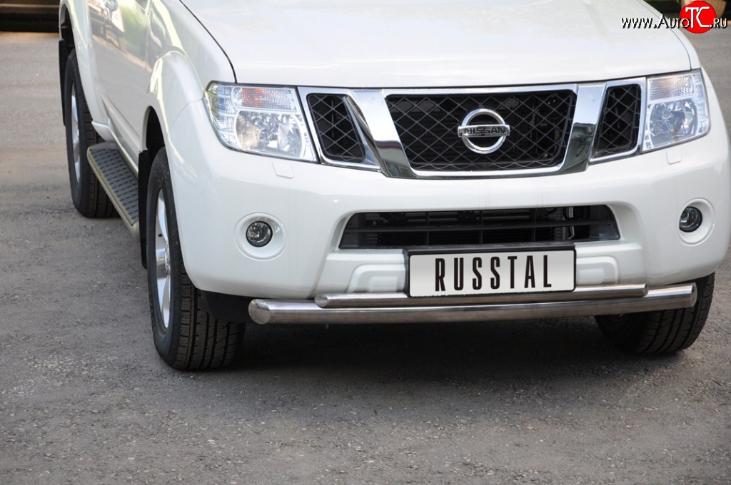 17 949 р. Защита переднего бампера (2 трубыØ76 и 42 мм, нержавейка) Russtal Nissan Pathfinder R51 дорестайлинг (2004-2007)  с доставкой в г. Нижний Новгород