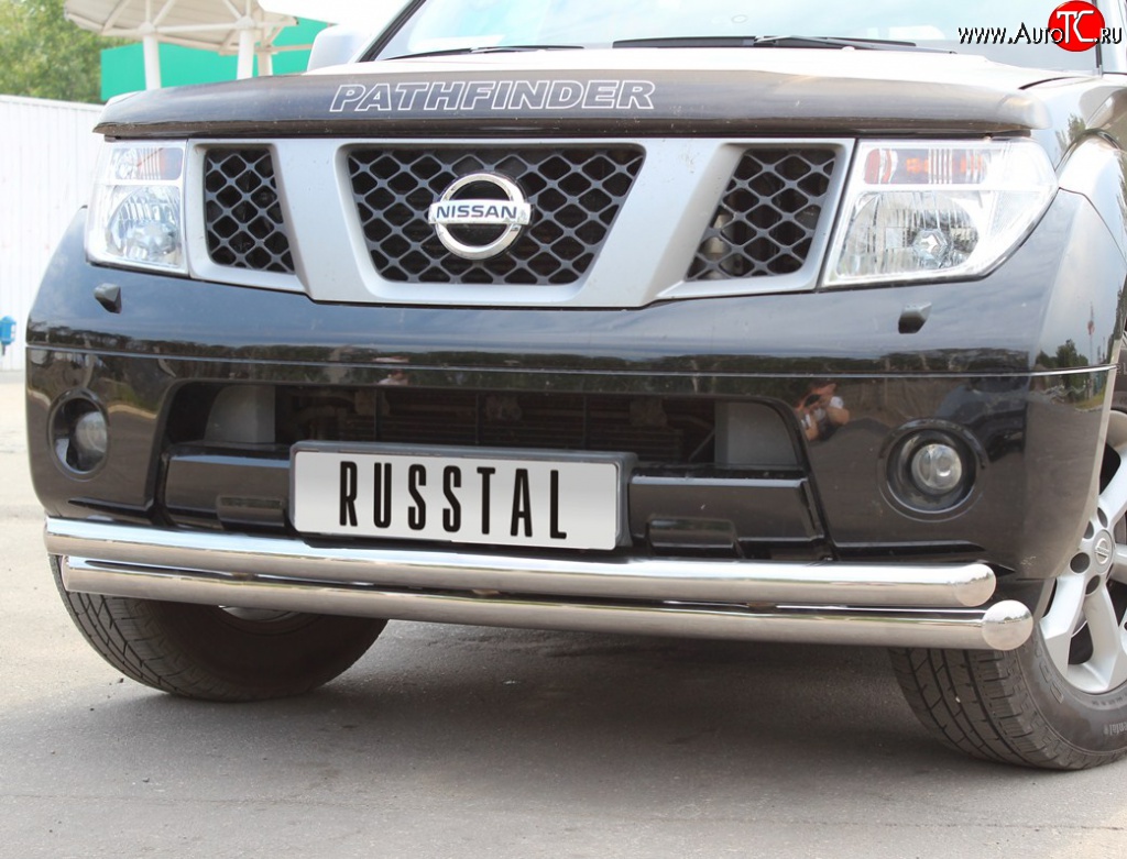 19 099 р. Защита переднего бампера (2 трубыØ76 и 63 мм, нержавейка) Russtal Nissan Pathfinder R51 дорестайлинг (2004-2007)  с доставкой в г. Нижний Новгород