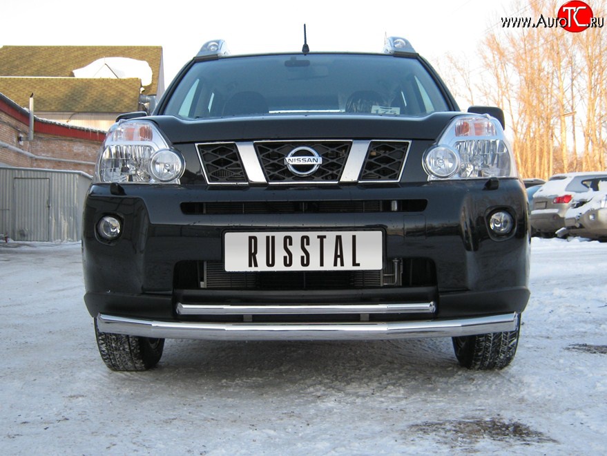 22 499 р. Защита переднего бампера (2 трубыØ63 и 42 мм, нержавейка) SLITKOFF  Nissan X-trail  1 T30 (2000-2003) дорестайлинг  с доставкой в г. Нижний Новгород