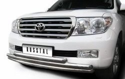 31 649 р. Тройная защита переднего бампера SLITKOFF из труб диаметром по 63 мм  Toyota Land Cruiser  200 (2007-2012) дорестайлинг  с доставкой в г. Нижний Новгород. Увеличить фотографию 2