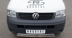 Защита переднего бампера (2 трубыØ75х42 мм, нержавейка) Russtal Volkswagen Transporter T5 дорестайлинг (2003-2009)