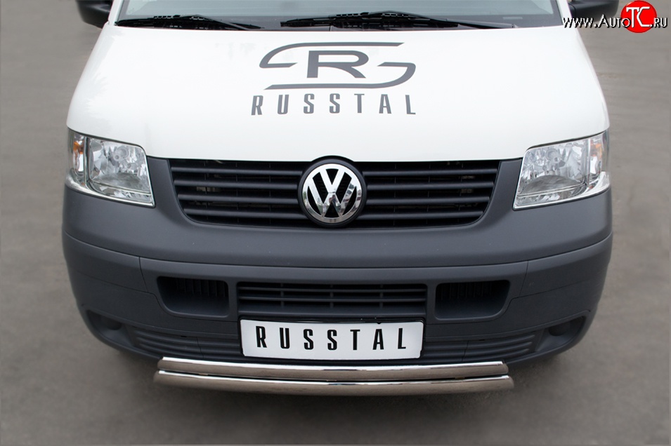 22 299 р. Защита переднего бампера (2 трубыØ75х42 мм, нержавейка) Russtal Volkswagen Transporter T5 дорестайлинг (2003-2009)  с доставкой в г. Нижний Новгород