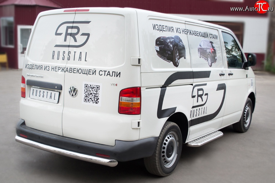 14 599 р. Защита заднего бампера (Ø76 мм, нержавейка) SLITKOFF Volkswagen Transporter T5 дорестайлинг (2003-2009)  с доставкой в г. Нижний Новгород