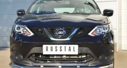 Защита переднего бампера (2 трубыØ63 и 42 мм, нержавейка) SLITKOFF Nissan (Нисан) Qashqai (Кашкай)  2 (2013-2019) 2 J11 дорестайлинг