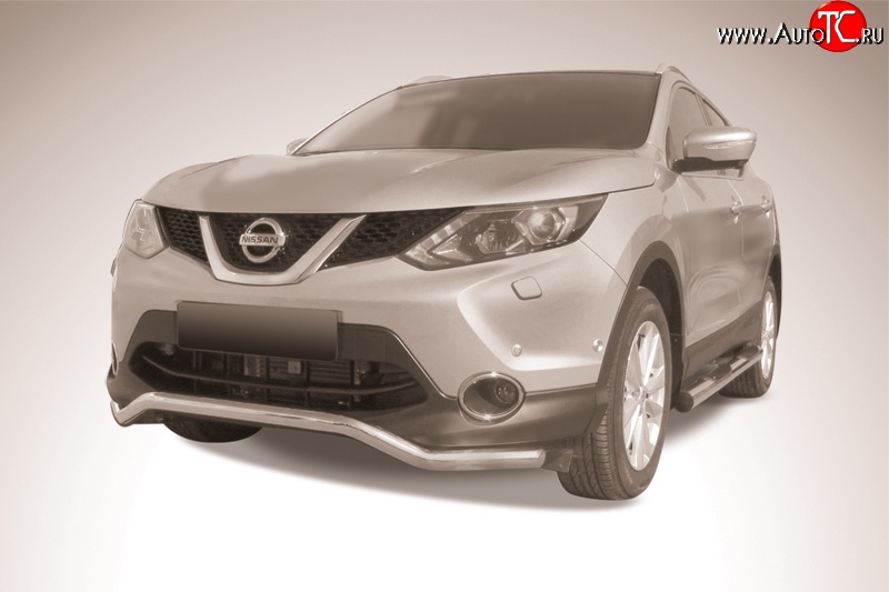 15 299 р. Фигурная защита переднего бампера диаметром 57 мм Slitkoff Nissan Qashqai 2 J11 дорестайлинг (2013-2019) (Нержавейка, Полированная)  с доставкой в г. Нижний Новгород