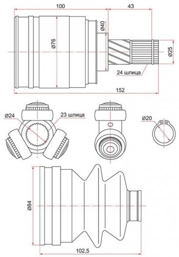 ШРУС SAT (внутренний, 23*24*40) Nissan Sunny N14 (1990-1998)