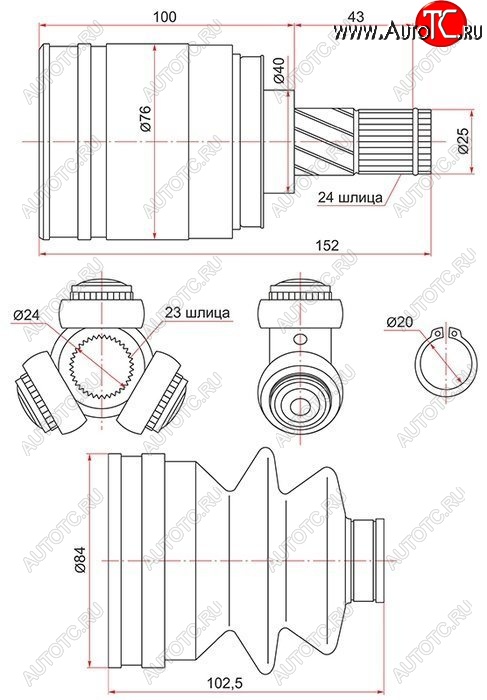 2 859 р. ШРУС SAT (внутренний, 23*24*40) Nissan Sunny N14 (1990-1998)  с доставкой в г. Нижний Новгород