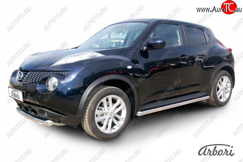 12 149 р. Защита штатных порогов 2WD Arbori (нержавейка, d57 mm). Nissan Juke 1 YF15 рестайлинг (2014-2020)  с доставкой в г. Нижний Новгород