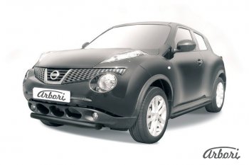 Защита переднего бампера 2WD Arbori (короткая, черная, 1 труба d76 mm). Nissan Juke 1 YF15 рестайлинг (2014-2020)