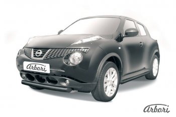 Защита переднего бампера 4WD Arbori (короткая, черная, 1 труба d76 mm). Nissan Juke 1 YF15 рестайлинг (2014-2020)